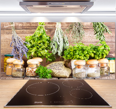 Pannello paraschizzi cucina con motivo di erbe aromatiche su filo