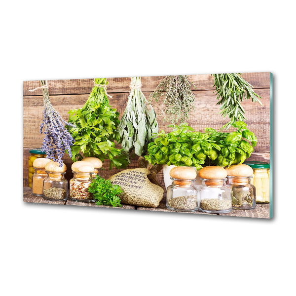 Pannello paraschizzi cucina con motivo di erbe aromatiche su filo