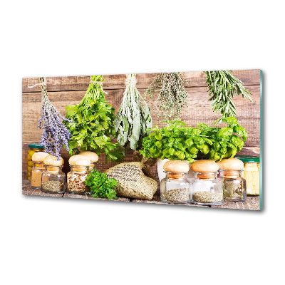 Pannello paraschizzi cucina con motivo di erbe aromatiche su filo