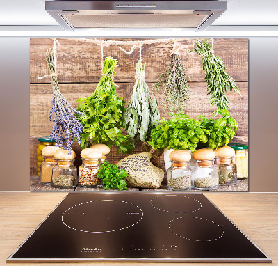 Pannello paraschizzi cucina con motivo di erbe aromatiche su filo