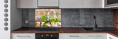 Pannello paraschizzi cucina con motivo di erbe aromatiche su filo