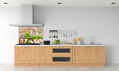 Pannello paraschizzi cucina con motivo di erbe aromatiche su filo