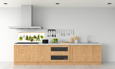 Pannello paraschizzi cucina con motivo di erbe aromatiche disposte su un filo