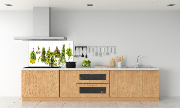 Pannello paraschizzi cucina con motivo di erbe aromatiche disposte su un filo