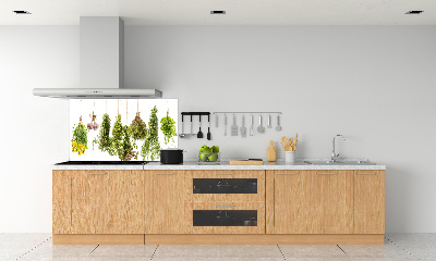 Pannello paraschizzi cucina con motivo di erbe aromatiche disposte su un filo