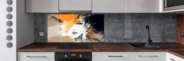 Pannello paraschizzi cucina con il ritratto di una donna