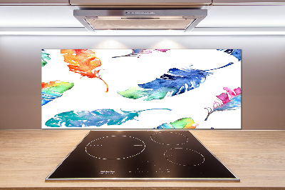 Rivestimento parete cucina con motivo di piume colorate