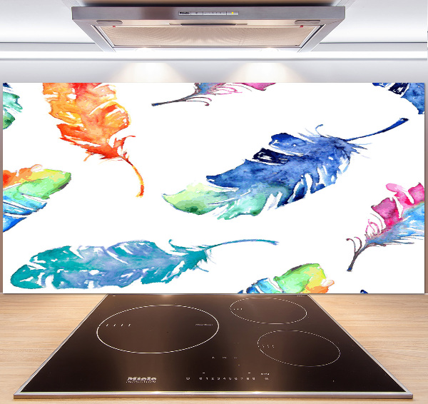 Rivestimento parete cucina con motivo di piume colorate