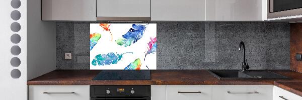Rivestimento parete cucina con motivo di piume colorate