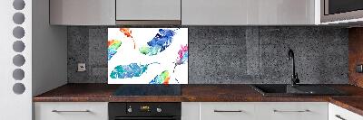 Rivestimento parete cucina con motivo di piume colorate