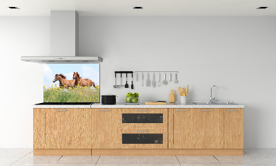 Rivestimento parete cucina con decorazione raffigurante due cavalli al galoppo