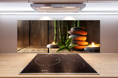 Pannello retrocucina con motivo di pietre zen e bambù