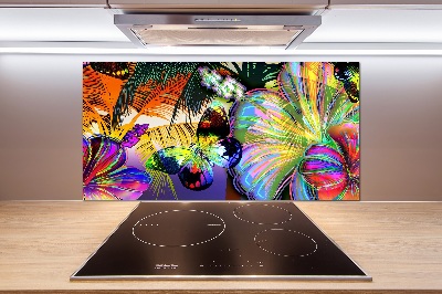 Pannello paraschizzi cucina con decorazione di fiori e farfalla