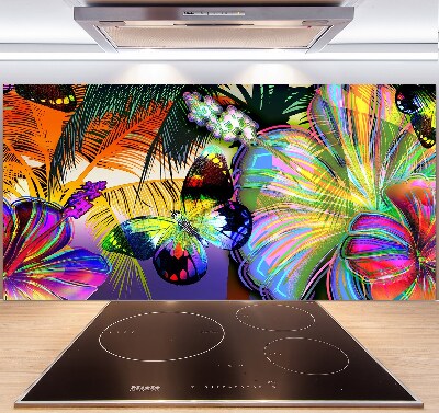 Pannello paraschizzi cucina con decorazione di fiori e farfalla