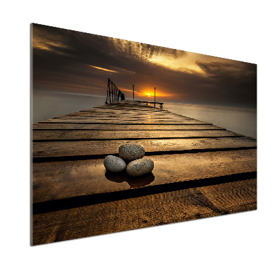 Pannello retrocucina con motivo molo in legno