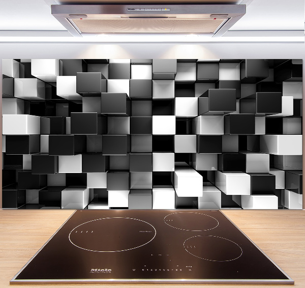 Rivestimento parete cucina con motivo ad astrazione cubica