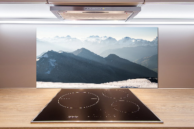 Rivestimento parete cucina con decorazione a motivo di cime montuose