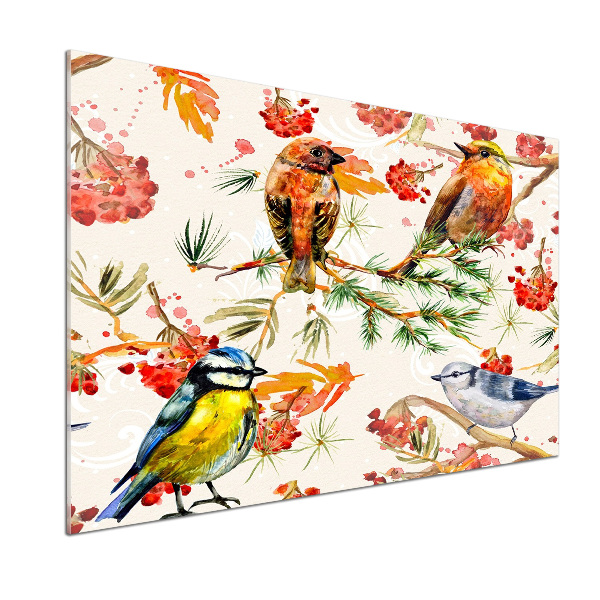 Pannello retrocucina con motivo di conifere e uccelli