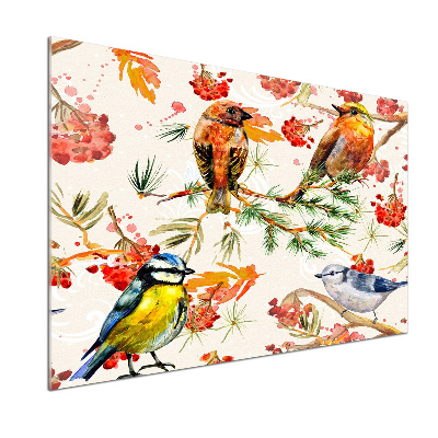 Pannello retrocucina con motivo di conifere e uccelli