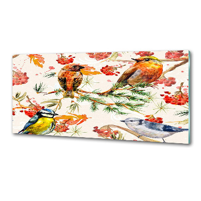 Pannello retrocucina con motivo di conifere e uccelli