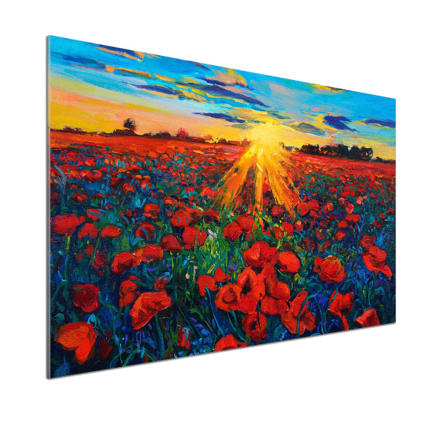 Rivestimento parete cucina con motivo a campo di papaveri