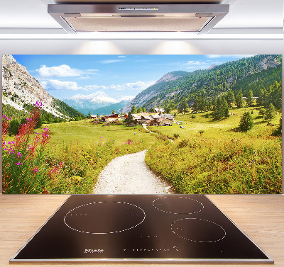 Pannello retrocucina con stampa raffigurante i pascoli delle Alpi