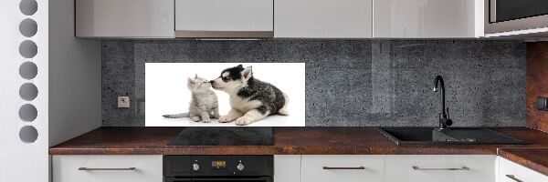 Rivestimento parete cucina con motivo di cane e gatto