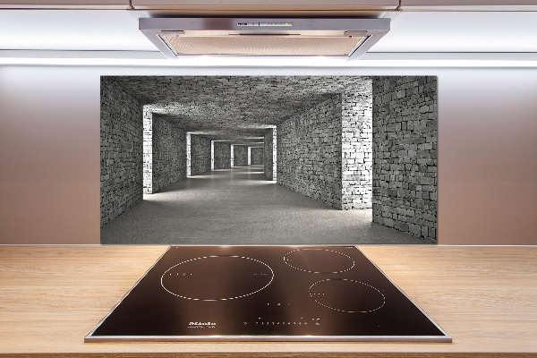 Rivestimento parete cucina con motivo a tunnel di mattoni