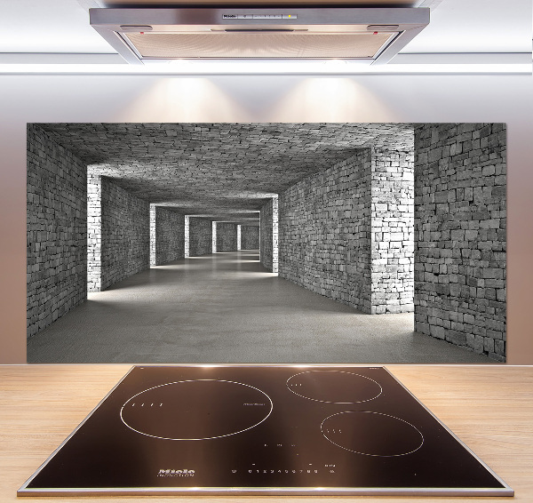 Rivestimento parete cucina con motivo a tunnel di mattoni