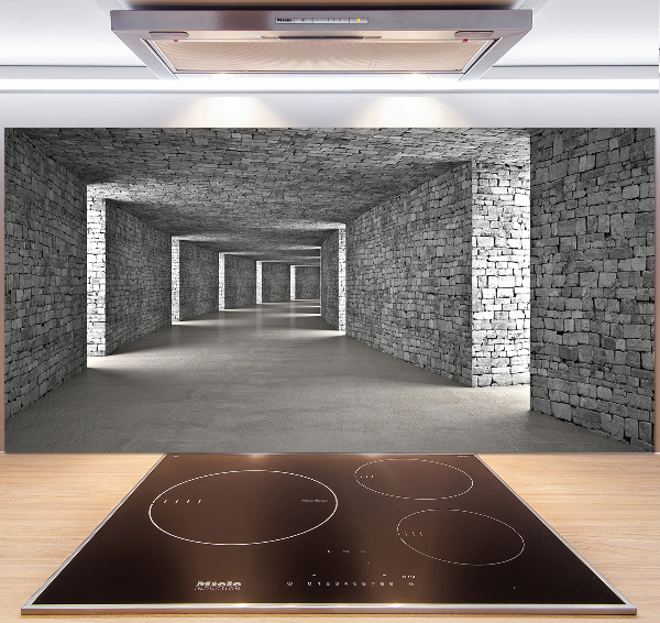 Rivestimento parete cucina con motivo a tunnel di mattoni