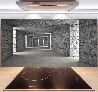 Rivestimento parete cucina con motivo a tunnel di mattoni