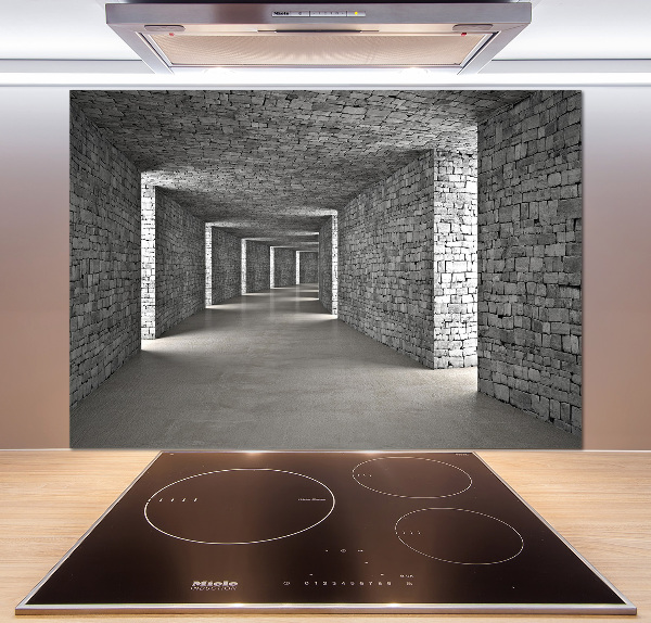 Rivestimento parete cucina con motivo a tunnel di mattoni