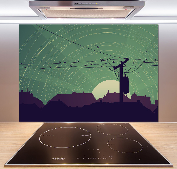 Rivestimento parete cucina con motivo Città degli uccelli