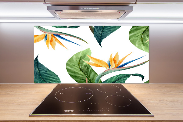 Rivestimento parete cucina con motivo di fiori tropicali