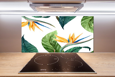 Rivestimento parete cucina con motivo di fiori tropicali
