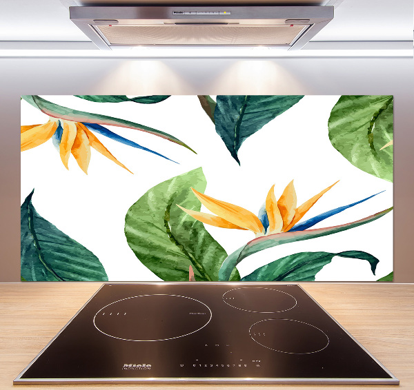 Rivestimento parete cucina con motivo di fiori tropicali