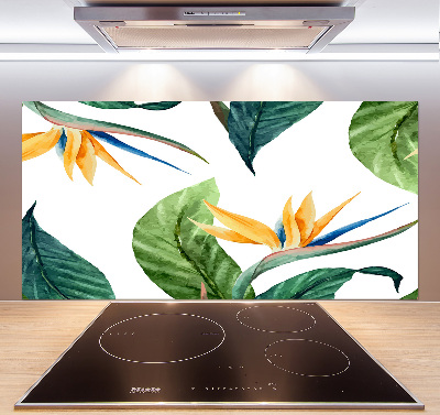 Rivestimento parete cucina con motivo di fiori tropicali