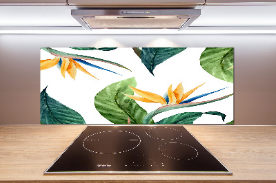 Rivestimento parete cucina con motivo di fiori tropicali