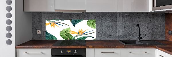 Rivestimento parete cucina con motivo di fiori tropicali