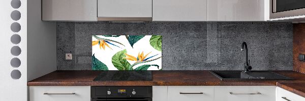 Rivestimento parete cucina con motivo di fiori tropicali