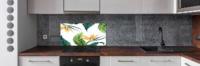 Rivestimento parete cucina con motivo di fiori tropicali