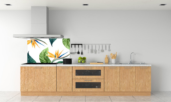 Rivestimento parete cucina con motivo di fiori tropicali