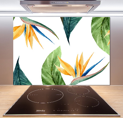 Rivestimento parete cucina con motivo di fiori tropicali