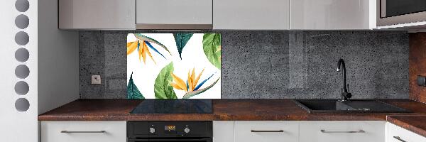 Rivestimento parete cucina con motivo di fiori tropicali