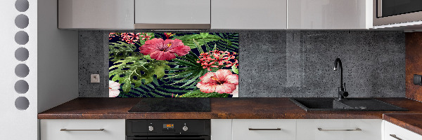 Rivestimento parete cucina con motivo di fiori tropicali