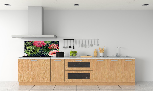 Rivestimento parete cucina con motivo di fiori tropicali