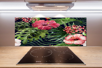Rivestimento parete cucina con motivo di fiori tropicali