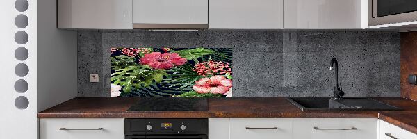 Rivestimento parete cucina con motivo di fiori tropicali