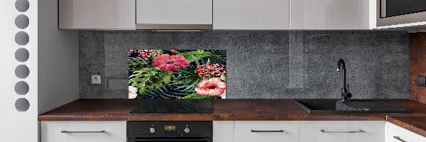 Rivestimento parete cucina con motivo di fiori tropicali