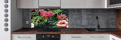 Rivestimento parete cucina con motivo di fiori tropicali